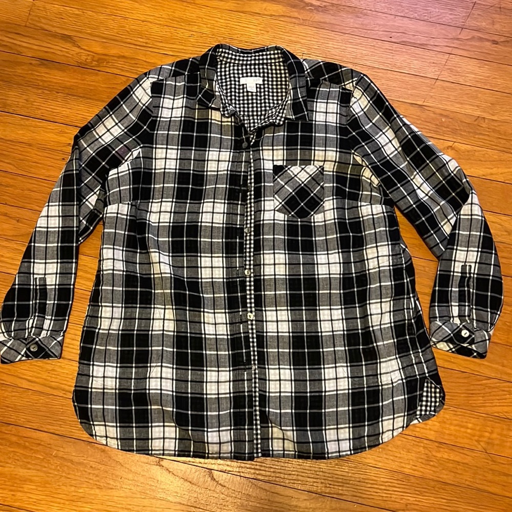 J. Jill black and white plaid flannel 3/4 sleeves women’s M